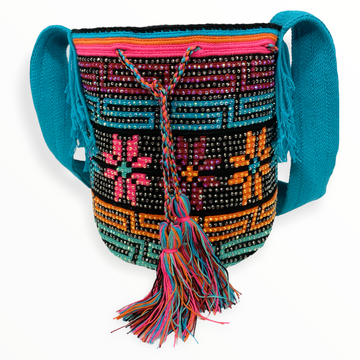 Stunning  crossbody crochet bag crafted applying the double thread technique. Crystal Craft Bag