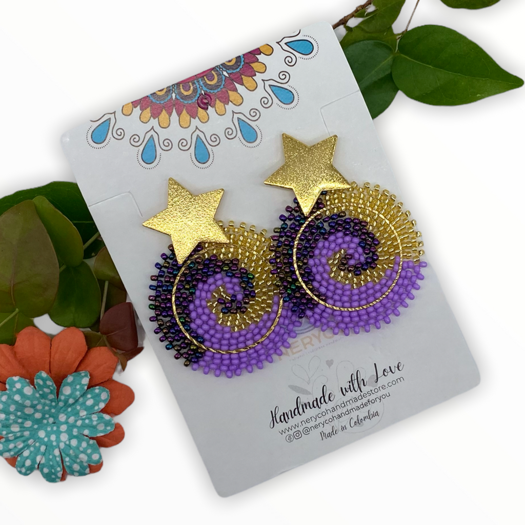 Gold Filled Spiral Drop Earrings with Czech Crystal, Hues of Purple and Gold