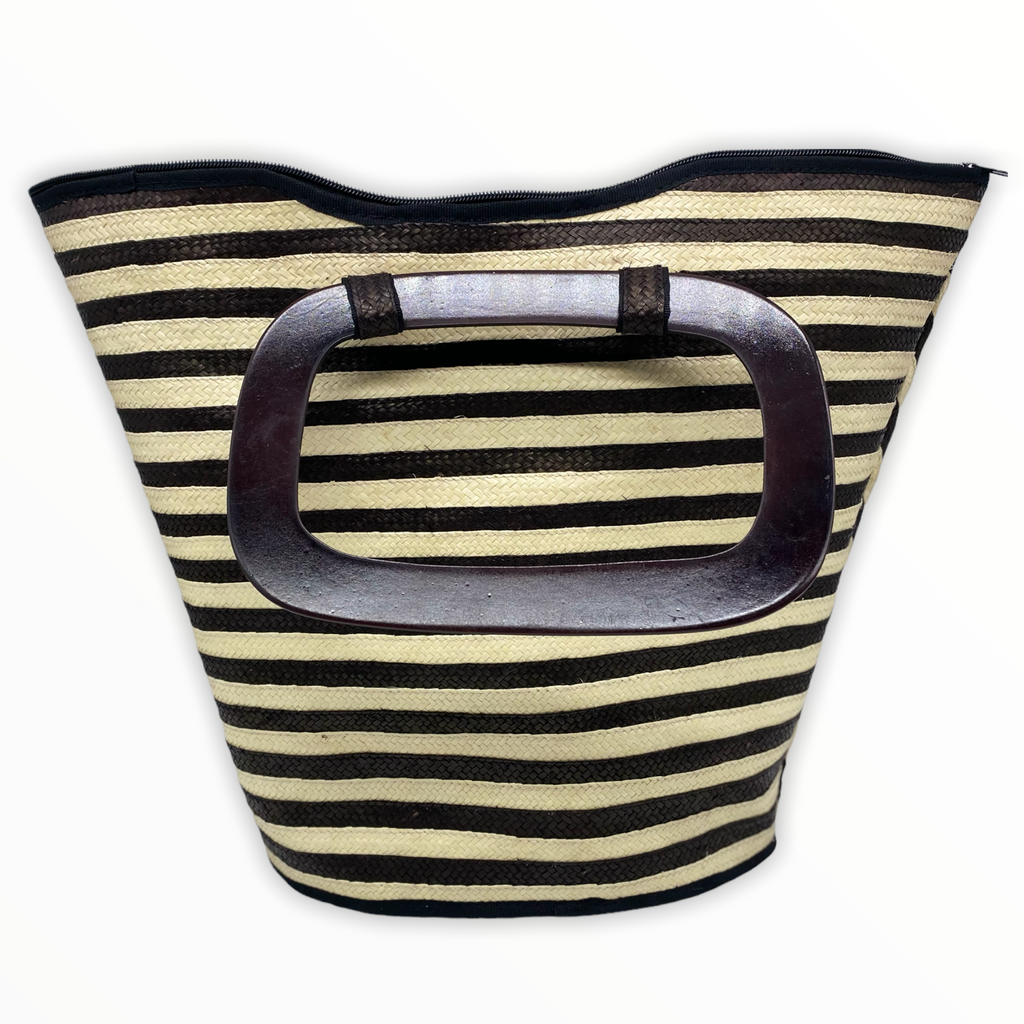Unique Handwoven Tote Bag with Zig-Zag Design, Black and White, Sustainable Fashion