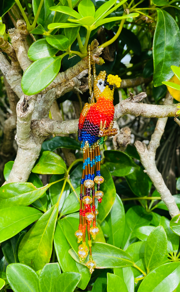 Beautiful Parrot Hanging  Ornament  Bead Seeds handmade in czech glass 
