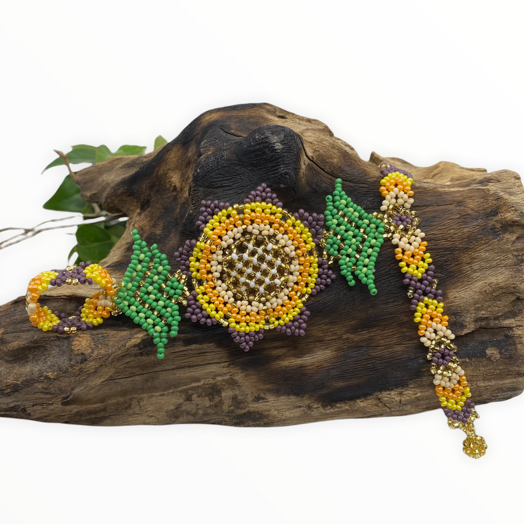 Its colors and precious design look amazing with every outfit and its for anytime anywhere.   Unique woven crafts made with beads and strings. Pieces full of symbols of the culture and explosion of colorful designs.  Bracelets  made by artisans hands with love and care. Perfect for every wear.