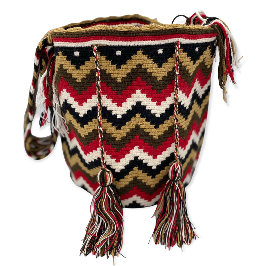 Front View of Boho Style Wayuu Brown Color Mochila Bag