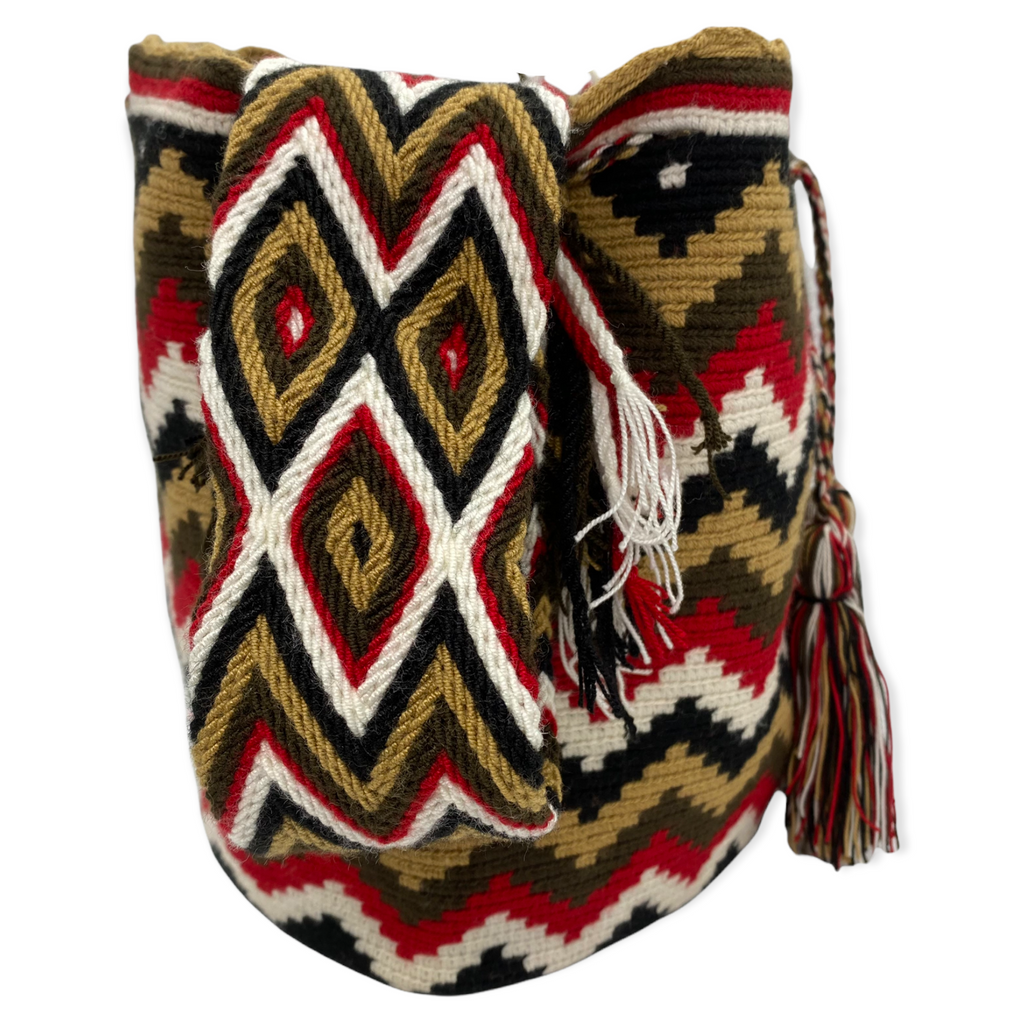 Side View of Boho Style Wayuu Brown Color Mochila Bag