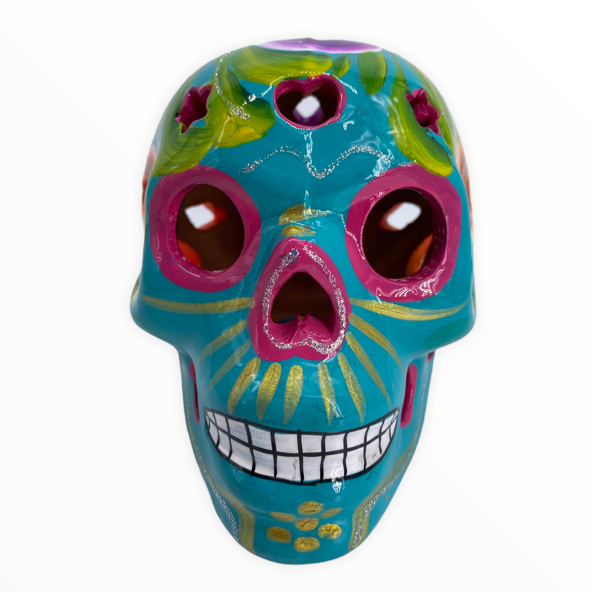 Pink & Turquoise Mexican Day of the Dead Skull Candle - Pink and Turquoise  Skull